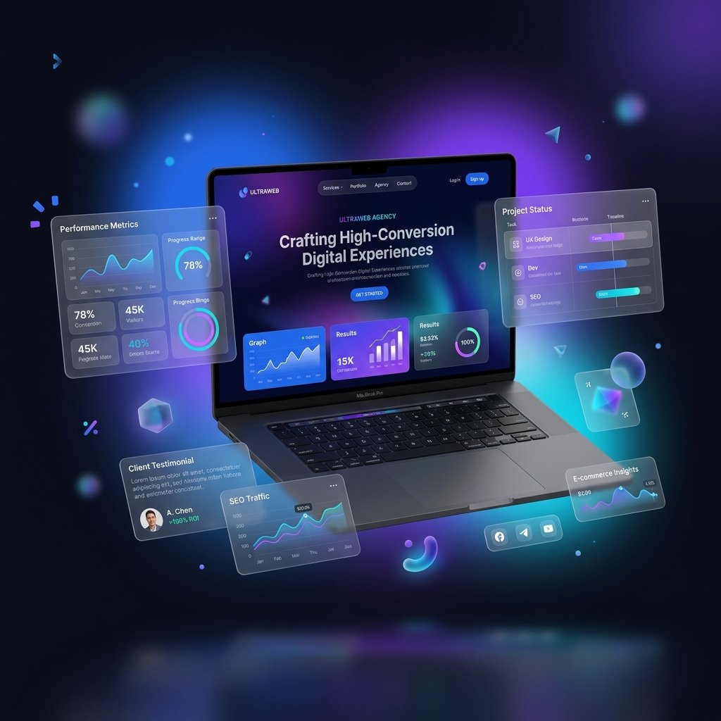 Notebook mockup with modern web interface